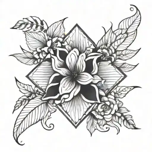 Floral And Geometric Feminine Line Art Black