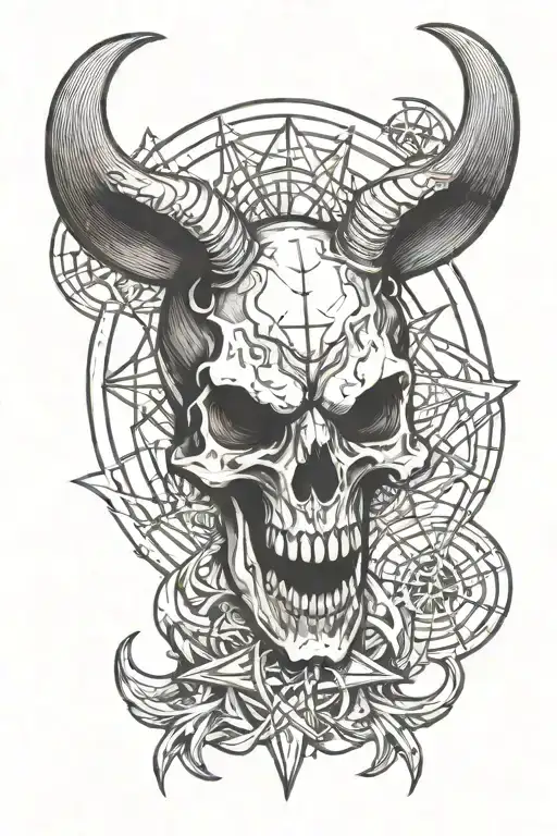 Baphomet Skull On The Background Of The Baphomet Pentagram Sketch
