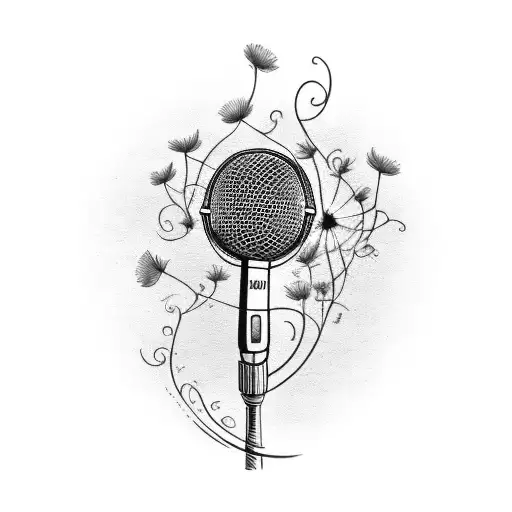 A Vintage Microphone With A Peony And Dandelion Vine Wrapping Around It