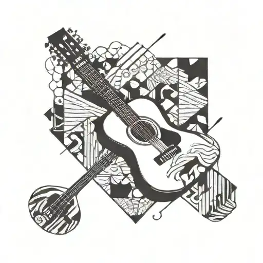 Incorporate Musical Notes And A Guitar Into A Geometric Pattern