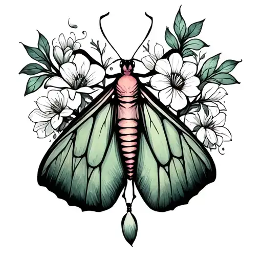 Luna Moth With Flowers