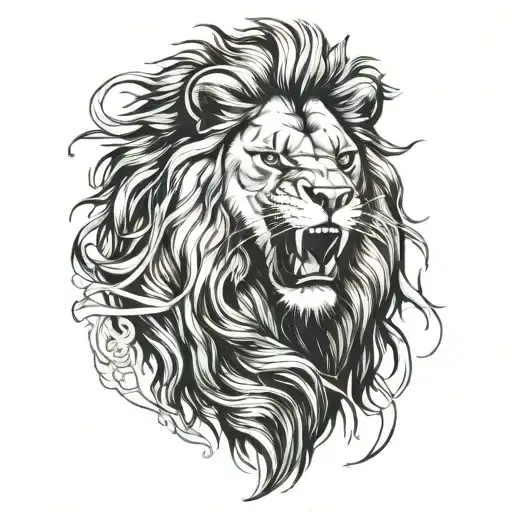 Lion Roaring With Robin In Mane