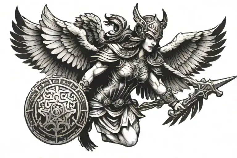 Valkyrie With Wings Holding A Shield