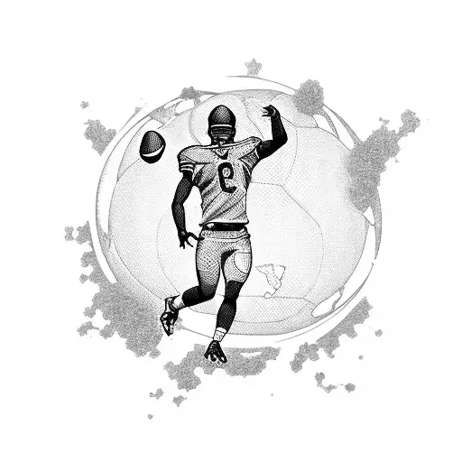 A Silhouette Of A Football Player Surrounded By A World Map And Anime Symbols