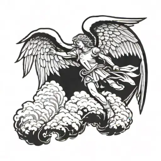 Saint Michael Depicted As A Guardian Angel Overlooking A Peaceful Outdoor Scene