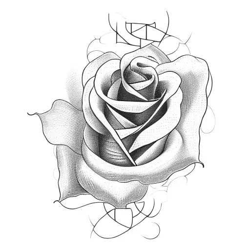 A Blackwork Tattoo Of A Rose Intertwined With A Rifle Barrel
