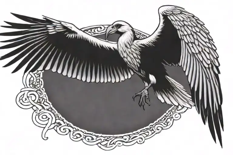 Marabou Stork With Open Wings On A Background Of Calligraphy