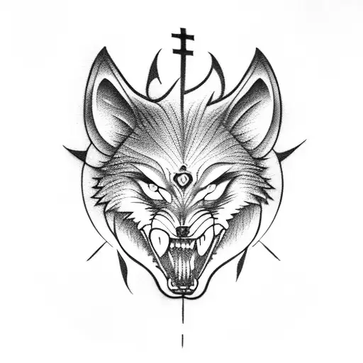 A Fierce Wolf Howling At The Moon With A Cross In Its Mouth