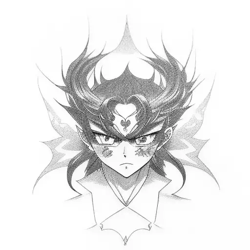 A Fusion Of Characters From Different Manga Series In A Blackwork Style