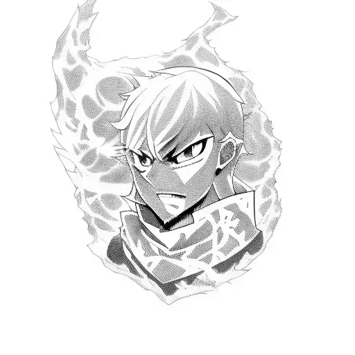 A Fusion Of Characters From Different Manga Series In A Blackwork Style