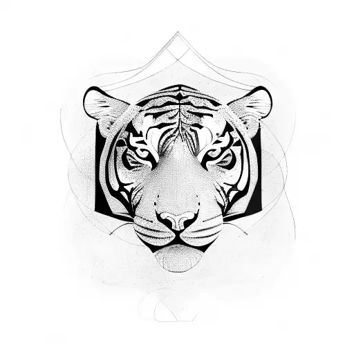 A Geometric Design Of A Tiger Playing An Acoustic Guitar