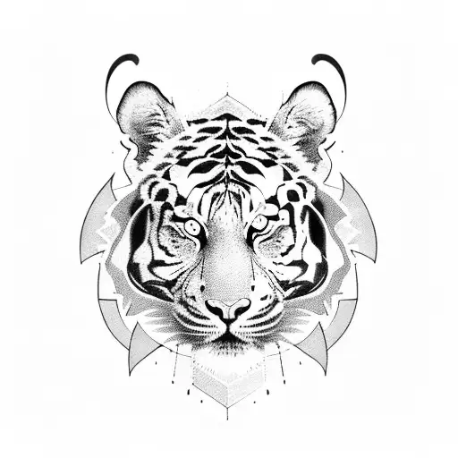 A Blackwork Tiger Prowling Through A Jungle