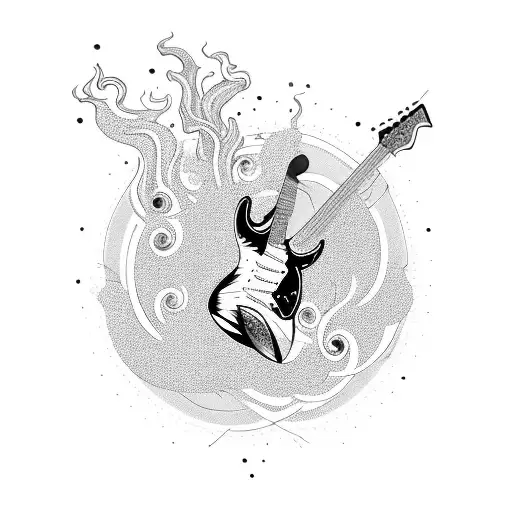 An Intricately Detailed Electric Guitar Surrounded By Swirling Smoke And Flames