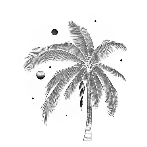 Birds With Palm Trees And Sunset On Beach