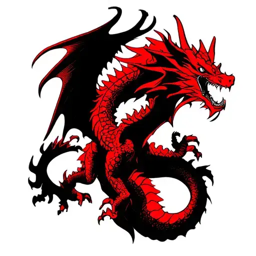 Black Red Dragon With Wings