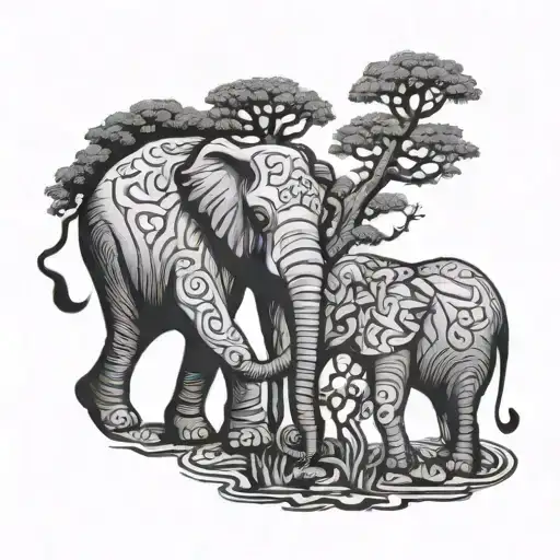 Couple Elephant And Tree Of Life