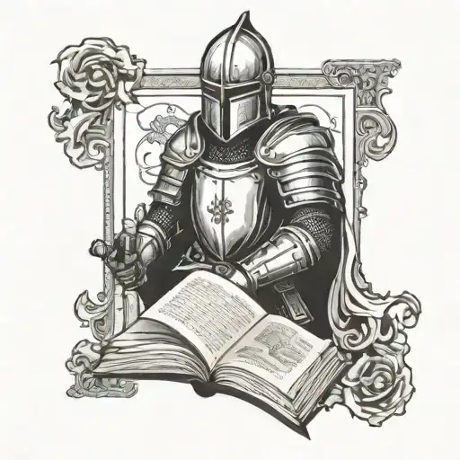 Knight Holding Open Book Surrounded