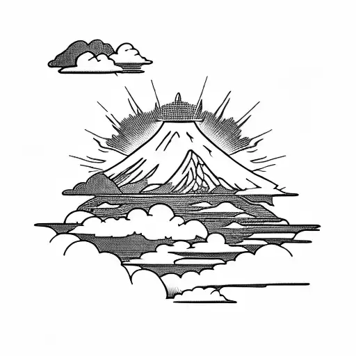 Mount Fuji Sun Clouds Square