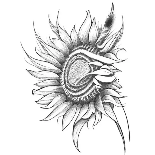 A Native American Feather Quill Pen Surrounded By Sunflowers And Tulips