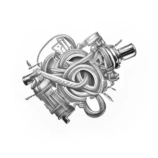 An Intricately Detailed Car Engine Intertwined With Firearms