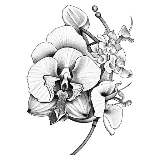 A Sword And Orchids In The Background