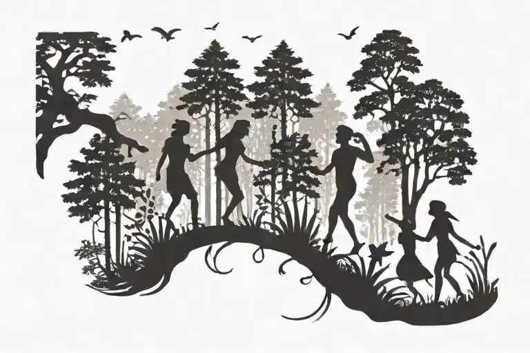 Silhouettes Of People Dancing In A Forest At Night