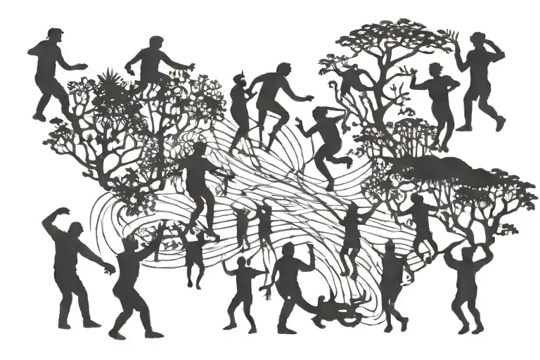 Silhouettes Of People Dancing At A Techno Rave In The Forest At Night