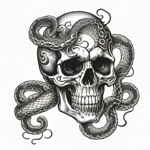 Skull With Snake Going Through The Eyes Surrounded