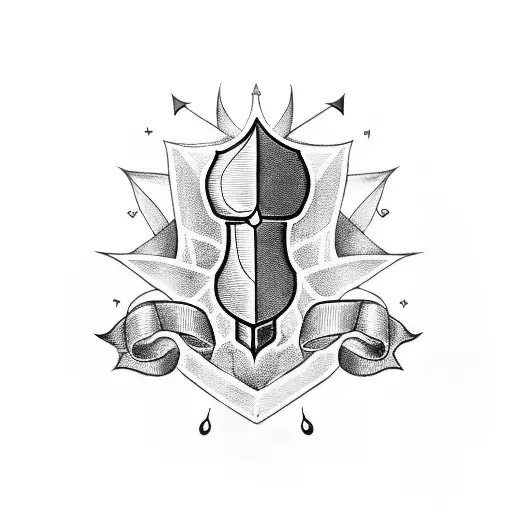 A Blackwork Tattoo Of A Dagger With Musical Symbols As The Blade