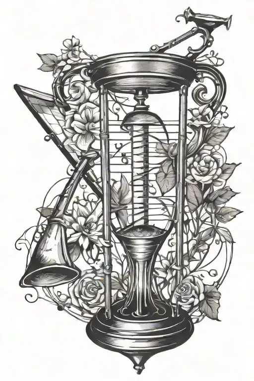 Hourglass And Drumstick And Trumpet Tree Music Notes