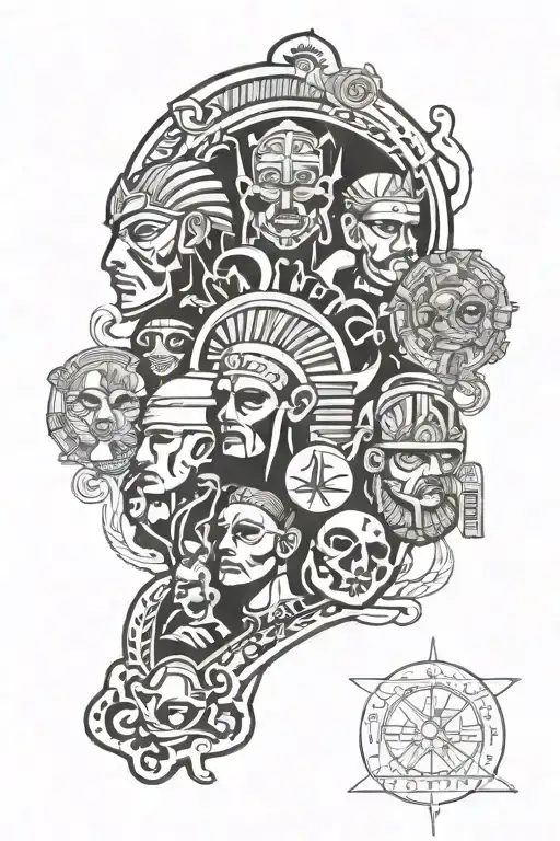 Tattoo Sleeve Featuring An Evolution Of Relgion From Egyptian To Greek The Catholic