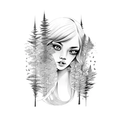 Girl Face With Forest Inside Of It
