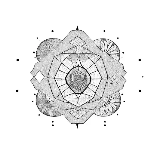 A Geometric Island Surrounded By Water And Adorned With Colorful Flowers