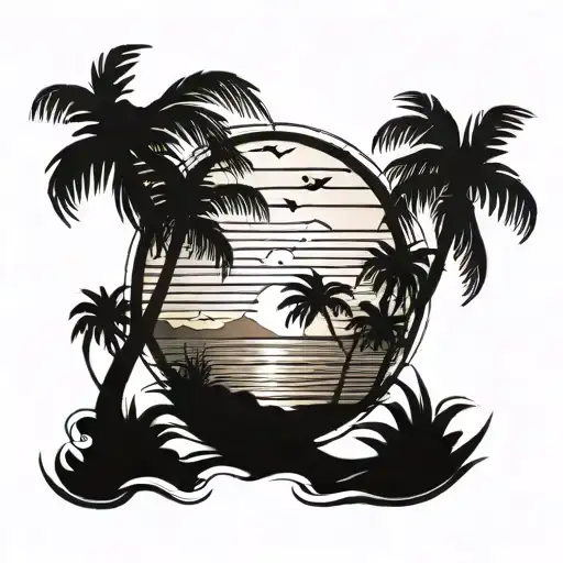 Palm Tree And Beach Sunset