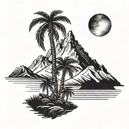 Palm Tree And Mountain Landscape
