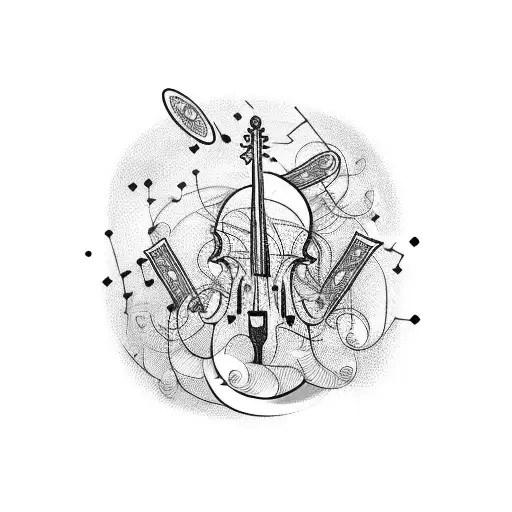 A Symphony Of Musical Notes Swirling Around A Stack Of Money