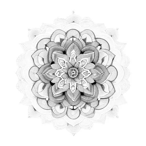 A Mesmerizing Blackwork Mandala Design With Intricate Patterns And A Hidden Rose Within Its Center