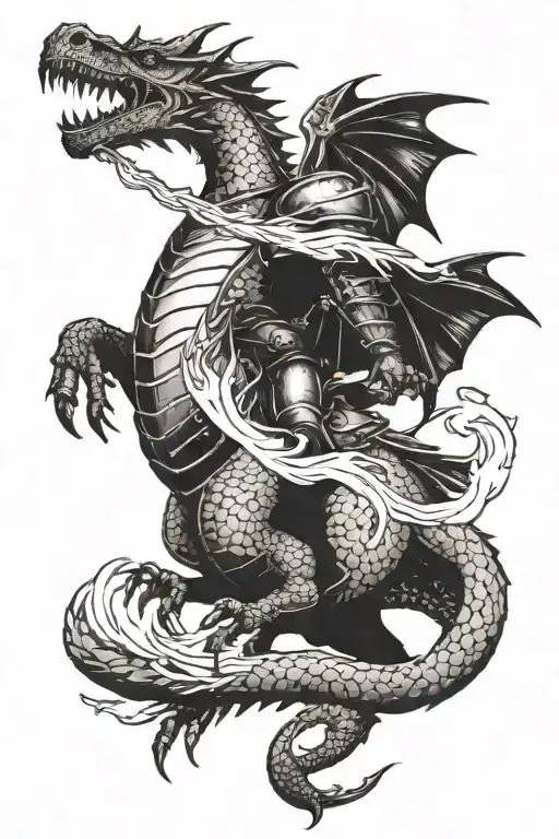 Knight Riding A Dragon Breathing Fire