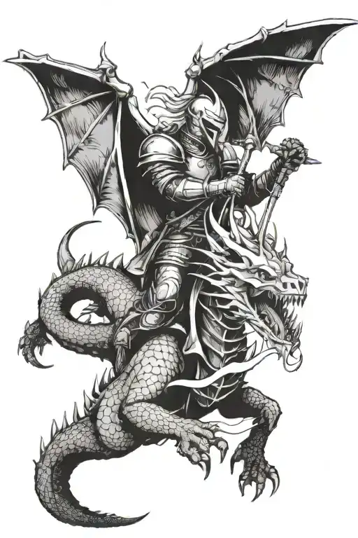Knight Riding A Dragon Breathing Fire Dark Fantasy