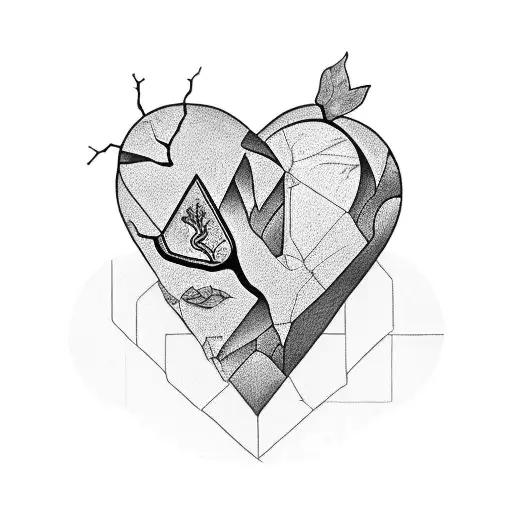 A Broken Heart Mended With Philosophical Symbols Representing Growth And Resilience