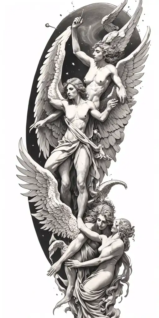 Angels Fighting Demons Blackwork Sleeve