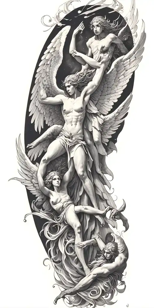 Angels Fighting Demons Blackwork Sleeve