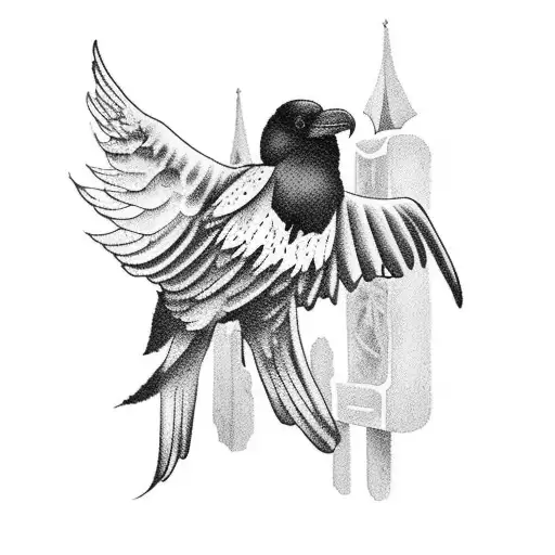 Raven Flying In Graveyard