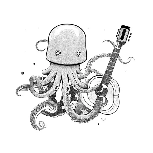 A Robotic Octopus Playing A Guitar In A Techno Concert