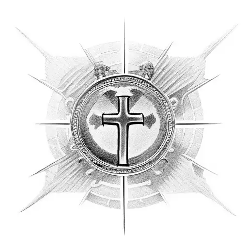 Christian Cross With Saint Michael Inside The Cross