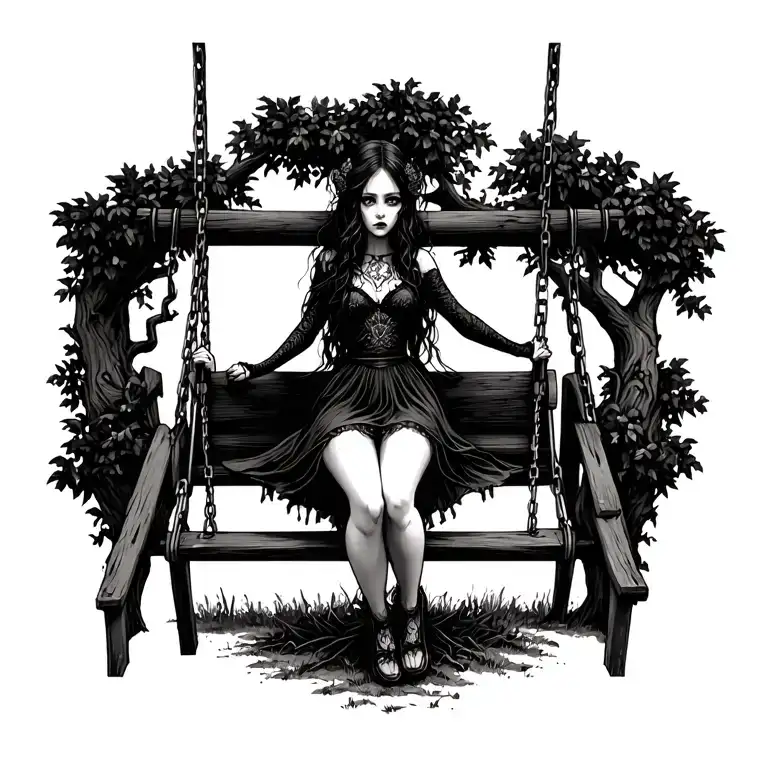 Gothic Female On Swing Set Of Tree