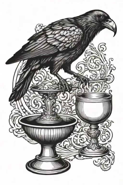 A Crow Dipping Its Beak Into An Empty Goblet