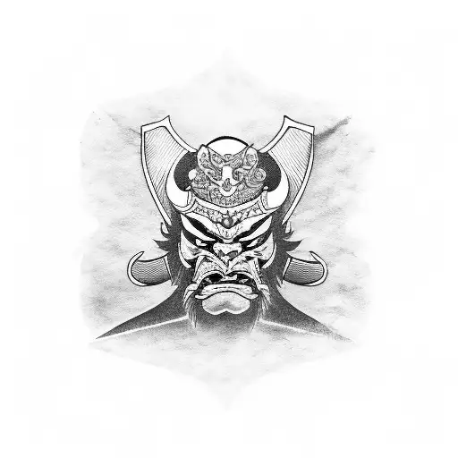 Katana Or Japanese Sword Crossing Oni Yakuza Mask