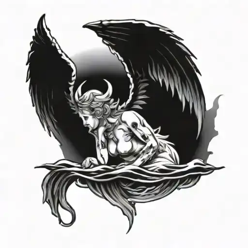 An Angel Looks Into The Water And Sees The Devil