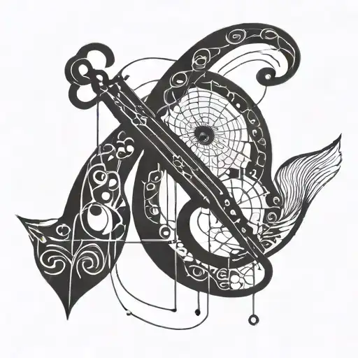 A Geometric Design Incorporating Musical Notes And Fishing Hooks
